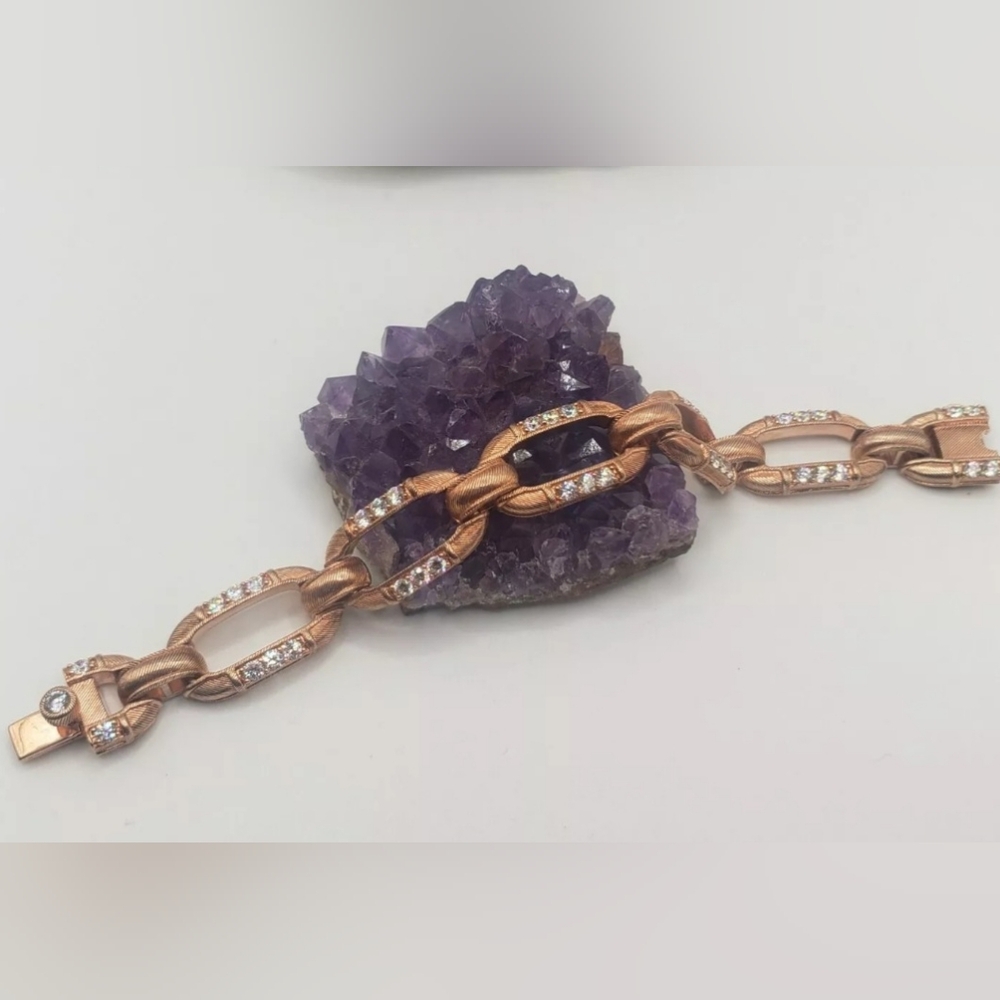JUDITH RIPKA VERONA 14 K ROSE GOLD CLAD STERLING SILVER CZ STATEMENT BRACELET